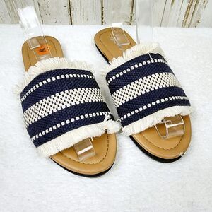 Nautica Fringe Slide Sandals Navy and White Size 7
